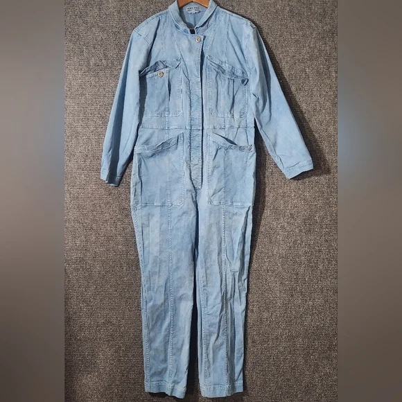 ALEX MILL Indigo Dyed Expedition Linen Cotton Blend Jumpsuit Size L - Picture 1 of 16